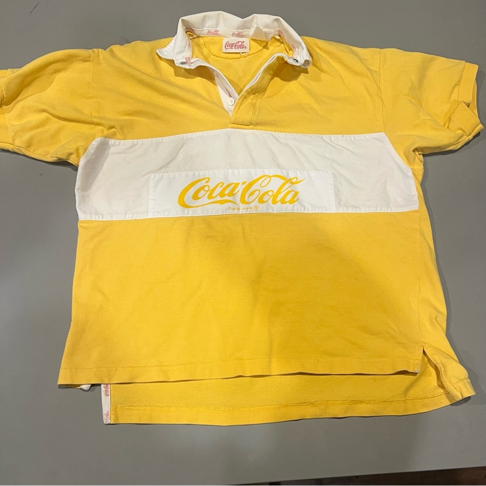 Coca-Cola Rugby 80’s 90’s Yellow White Polo Shirt